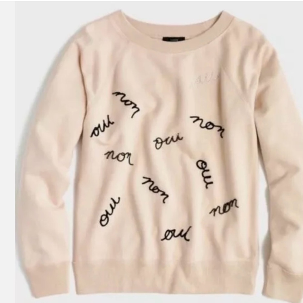 J. Crew Light Pink 'Oui/Non' Embroidered Sweatshirt